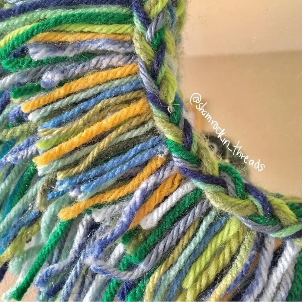 blue green and gold fringe mirror